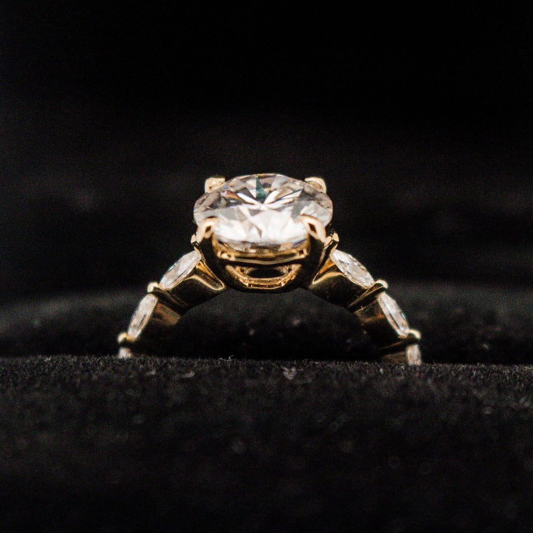 Spectacular 14 Karat Solid Gold Brilliant Cut Diamond Ring with Marquise Bubble Band from Boujee Ice