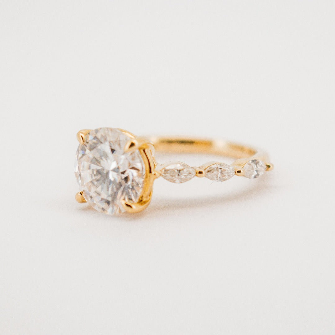 Spectacular 14 Karat Solid Gold Brilliant Cut Diamond Ring with Marquise Bubble Band from Boujee Ice