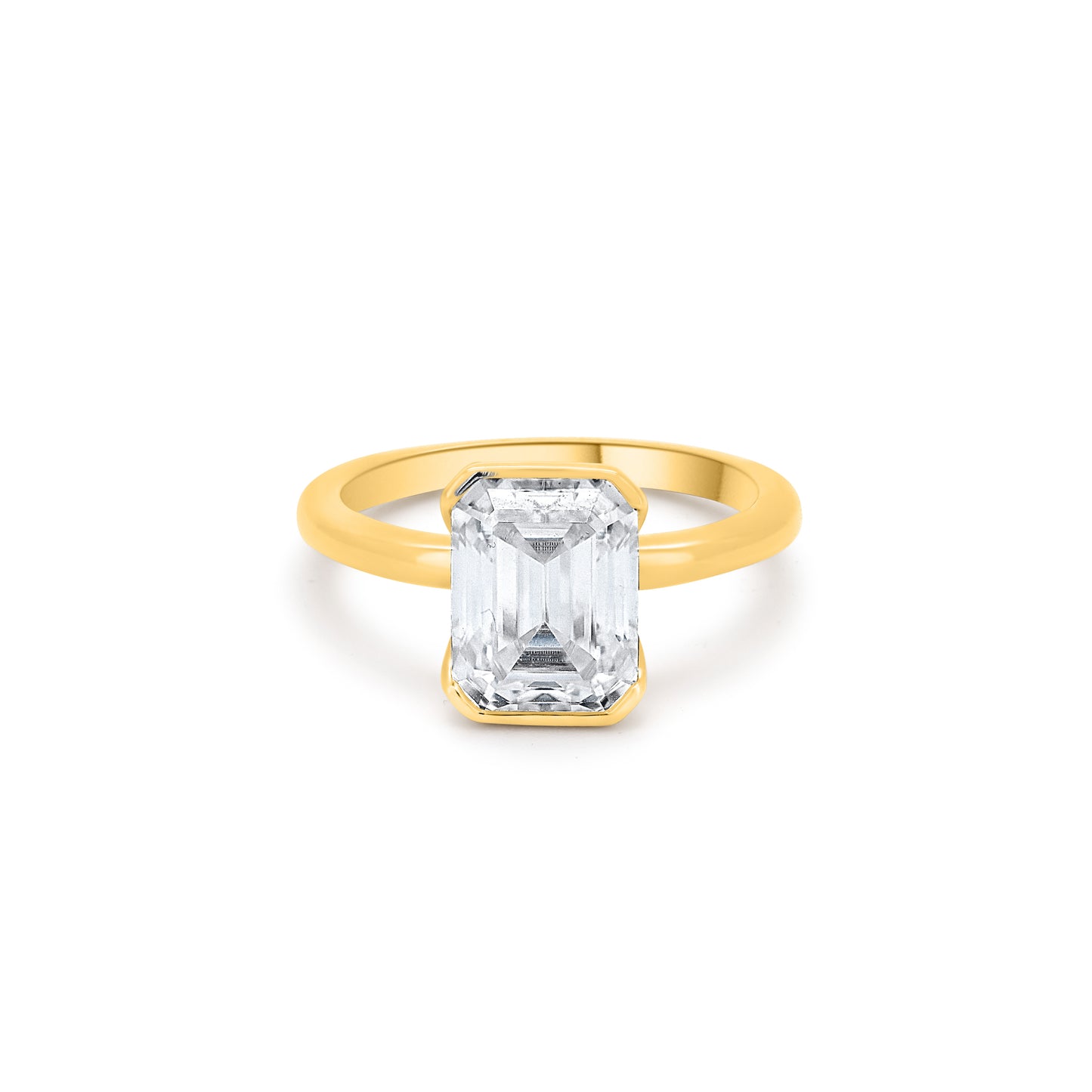 Trending 14 Karat Solid Gold Emerald Cut Diamond Solitaire Bezel Set Ring from Boujee Ice