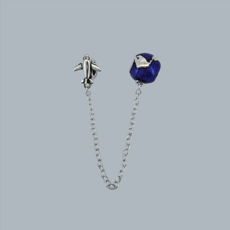 Plane & World Globe Chain Spacer Charm for Charm Bracelets from Boujee Ice