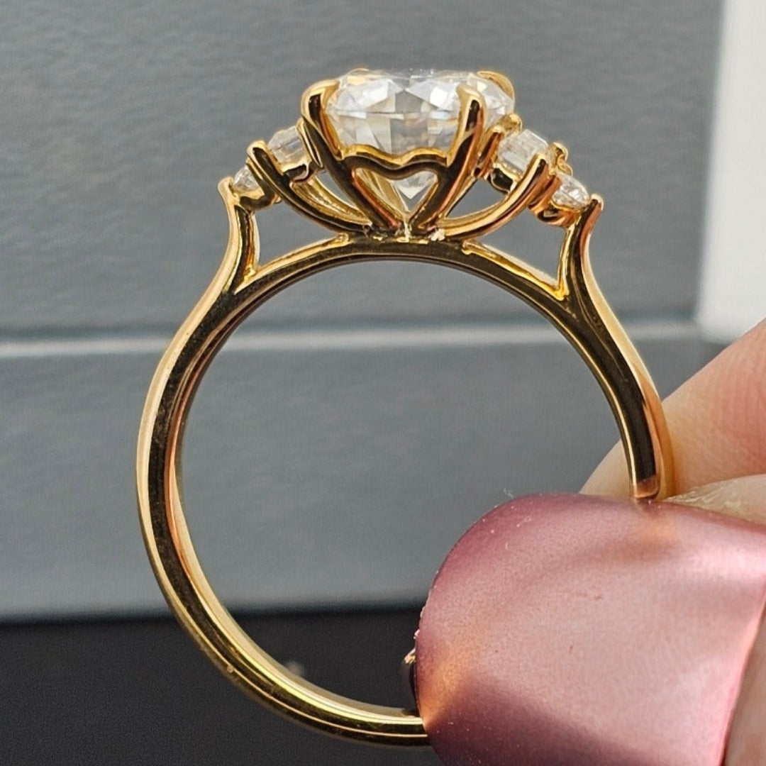 Beautiful 10 Karat Solid Gold Round Cut Diamond and Baguette Ring from Boujee Ice