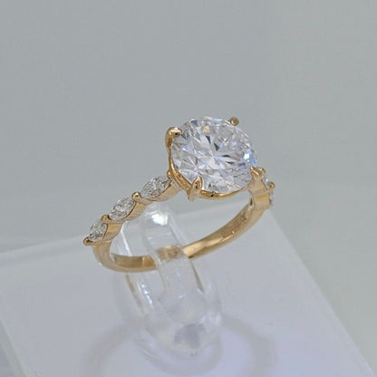 Spectacular 14 Karat Solid Gold Brilliant Cut Diamond Ring with Marquise Bubble Band from Boujee Ice