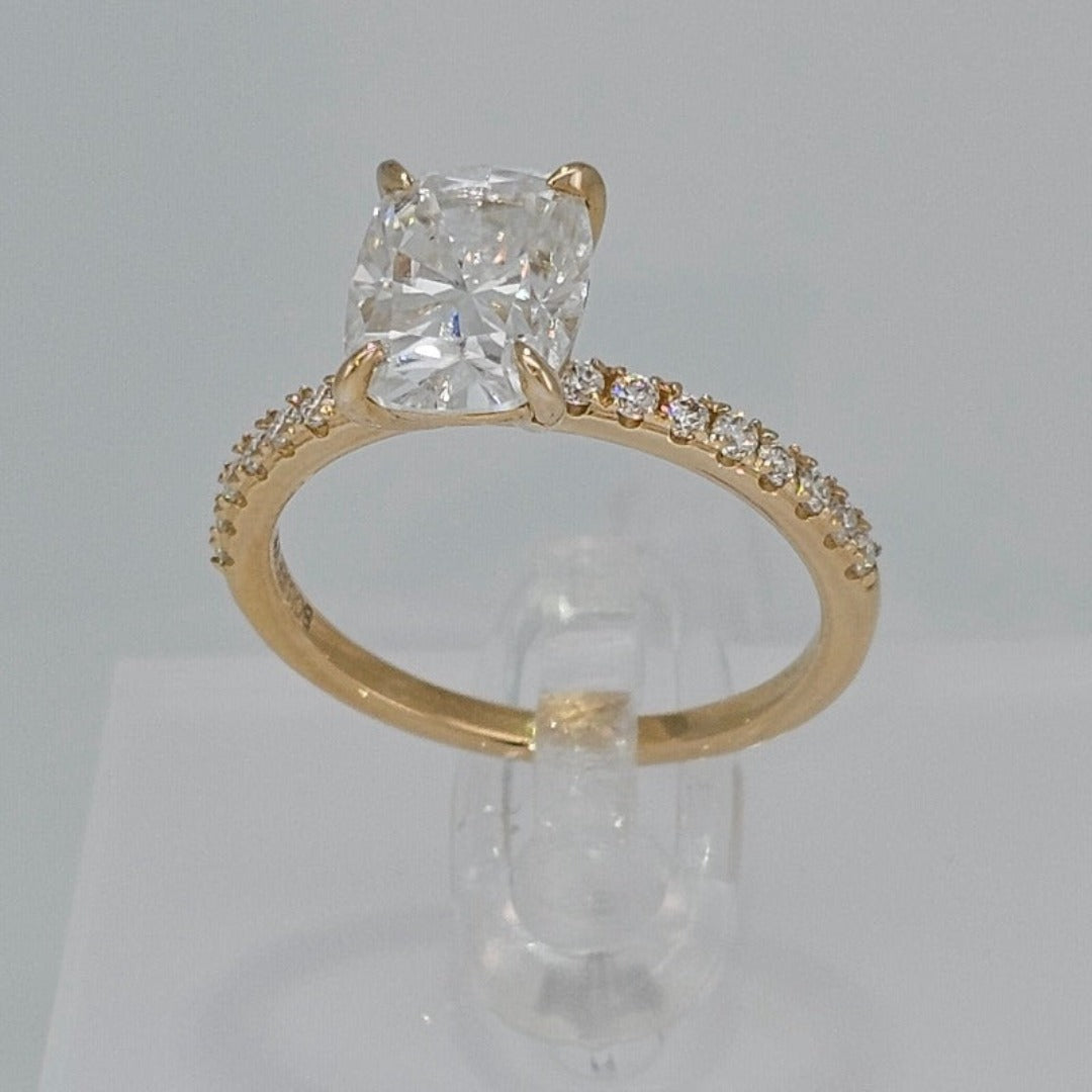 Beautiful 14 Karat Solid Gold Cushion Cut Diamond Ring with Pave Band  from Boujee Ice