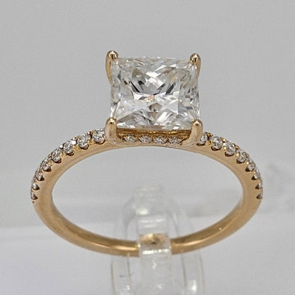 Beautiful Traditional 14 Karat Solid Gold Princess Cut Diamond Ring from Boujee ice