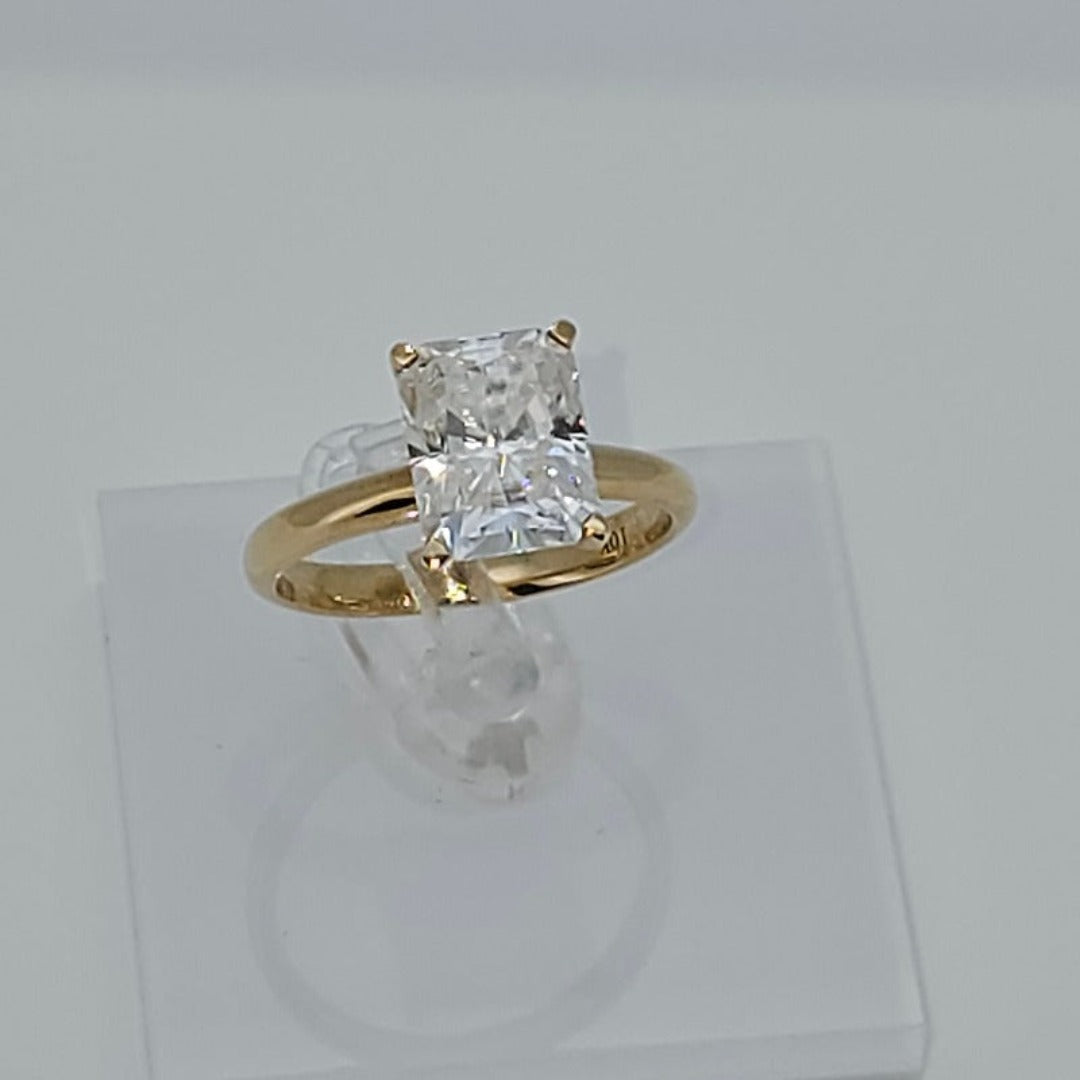 Stunning Radiant Cut 4 Carat Solitaire Diamond Classic Solid Gold Band Engagement Ring by Boujee Ice