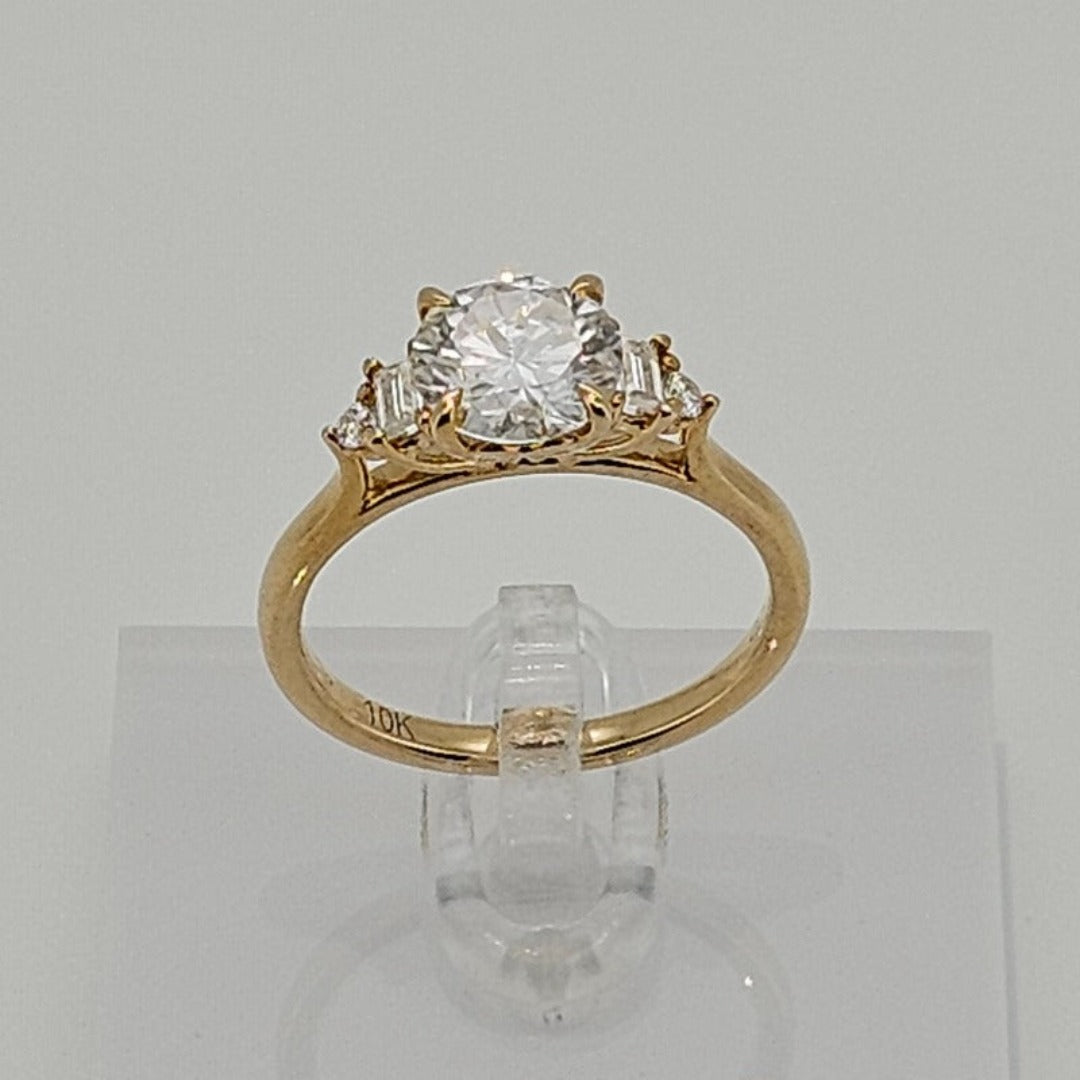 Beautiful 10 Karat Solid Gold Round Cut Diamond and Baguette Ring from Boujee Ice