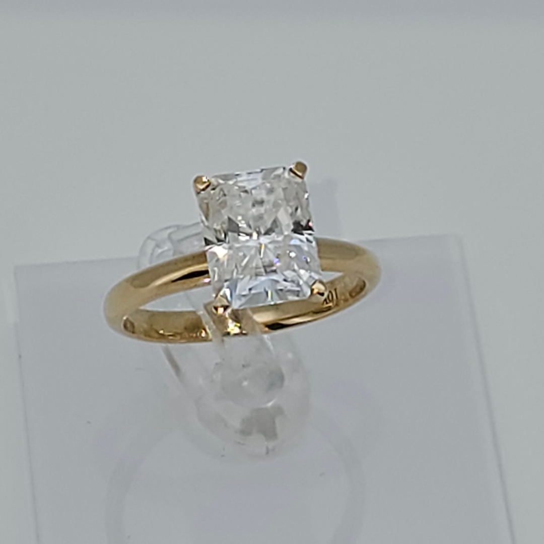 Stunning Radiant Cut 4 Carat Solitaire Diamond Classic Solid Gold Band Engagement Ring by Boujee Ice