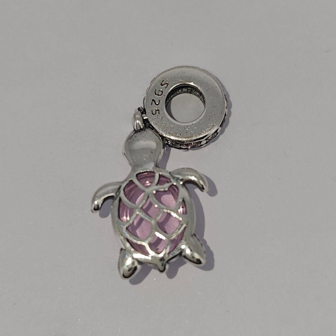 Sterling Silver Turtle Glass Charm in Blue or Pink for Charm Bracelets at Boujee Ice