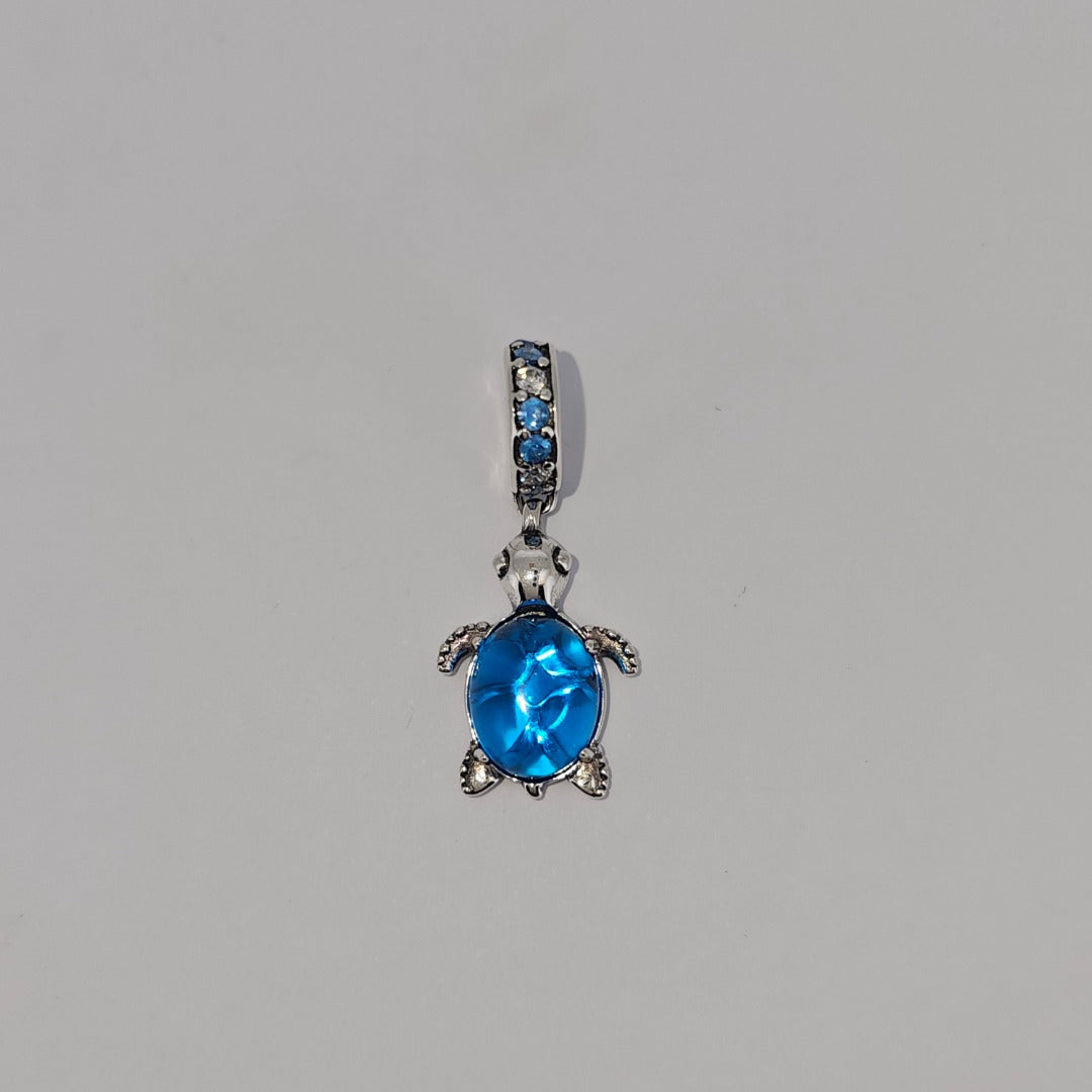 Sterling Silver Turtle Glass Charm in Blue or Pink for Charm Bracelets at Boujee Ice