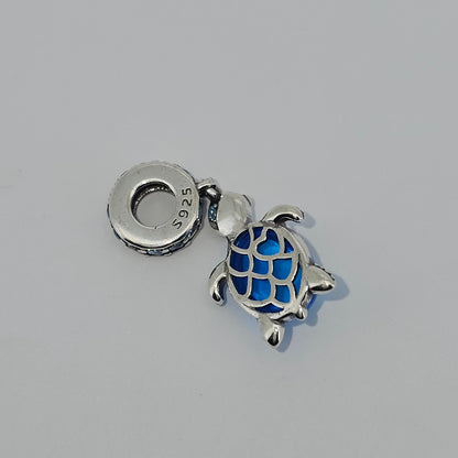 Sterling Silver Turtle Glass Charm in Blue or Pink for Charm Bracelets at Boujee Ice