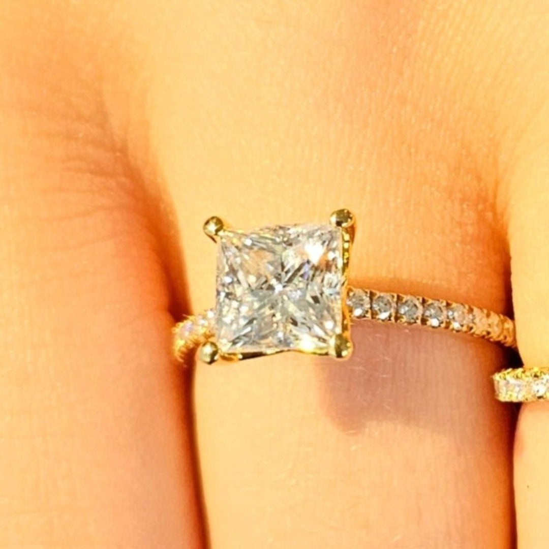 Beautiful Traditional 14 Karat Solid Gold Princess Cut Diamond Ring from Boujee ice