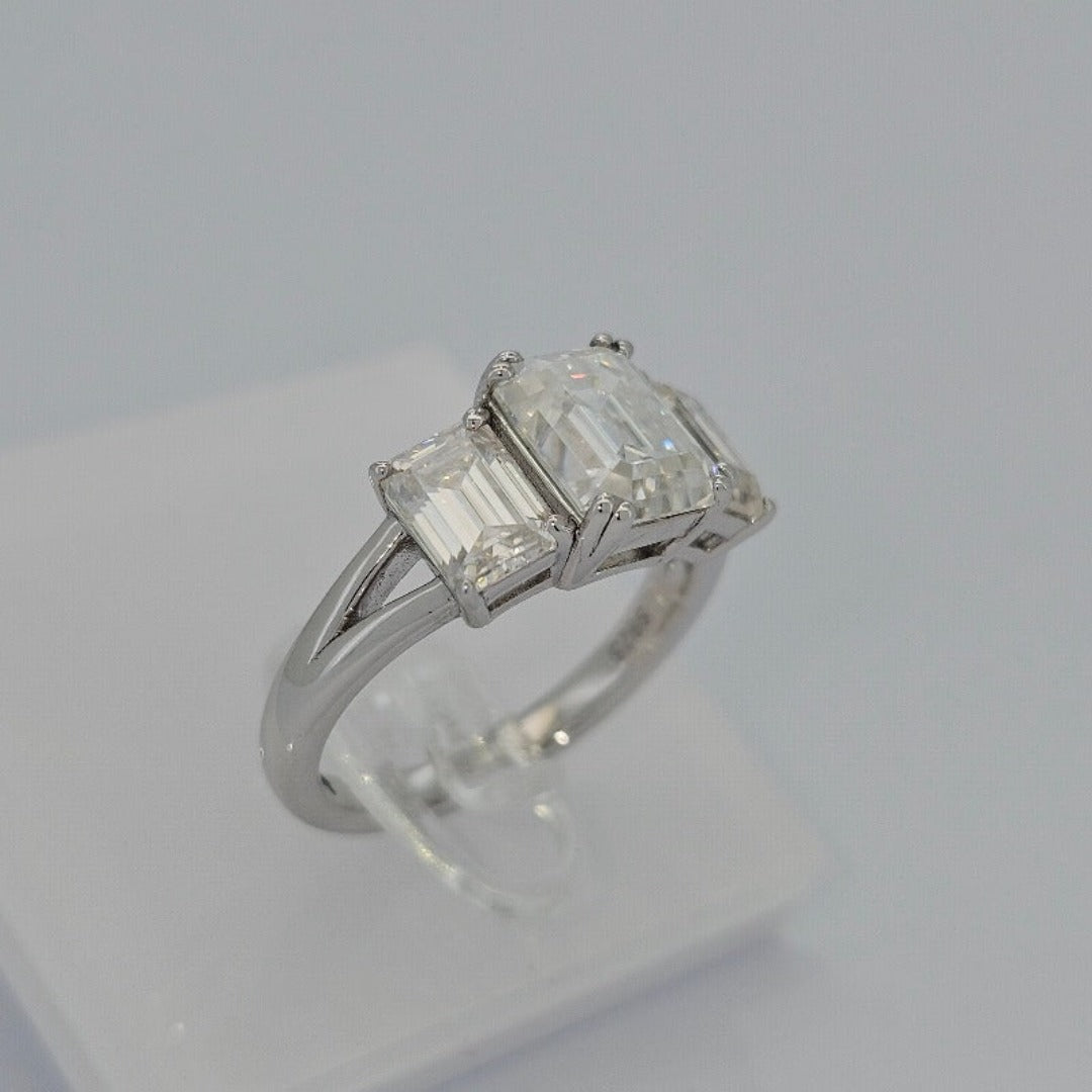 Beautiful Trilogy 3 Stone Emerald Cut Diamond Ring by Boujee Ice