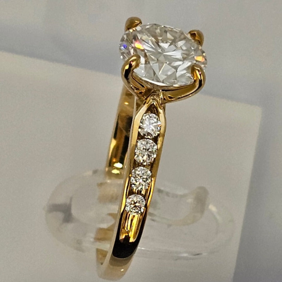 Luxury Beautiful 10 Karat Solid Gold Brilliant Cut Diamond Solitaire with Bezel Set Diamond Band from Boujee Ice