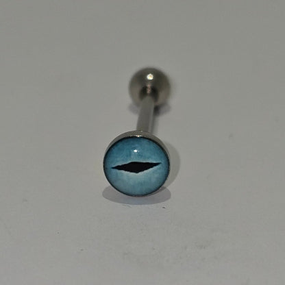 Cats Eye Surgical Stainless Steel Tongue Barbell in Green or Blue from Boujee Ice