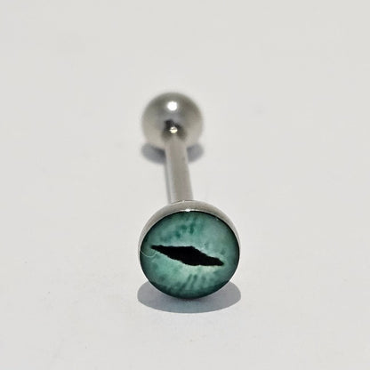 Cats Eye Surgical Stainless Steel Tongue Barbell in Green or Blue from Boujee Ice
