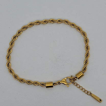 Strong Durable Stainless Steel Twist Rope Chain Anklet Coated in 14 Karat Gold by Boujee Ice