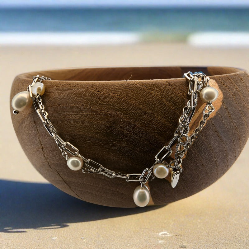 Double Layered Sterling Silver Pearl Anklet by Boujee Ice
