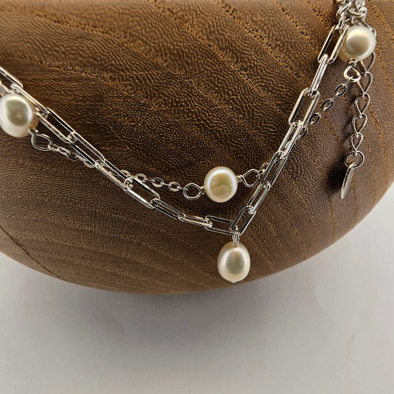 Double Layered Sterling Silver Pearl Anklet by Boujee Ice