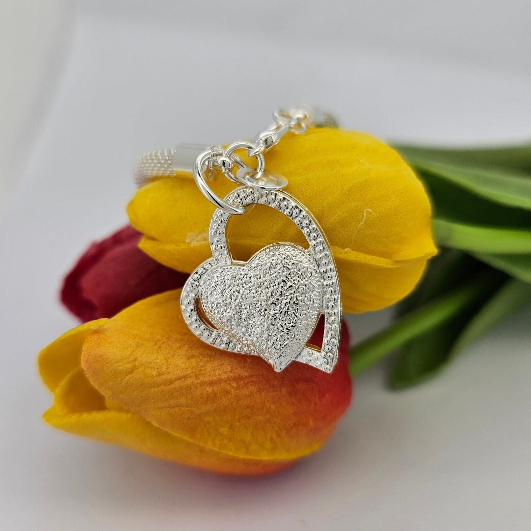 925 Sterling Silver Solid Double Heart Necklace from Boujee Ice