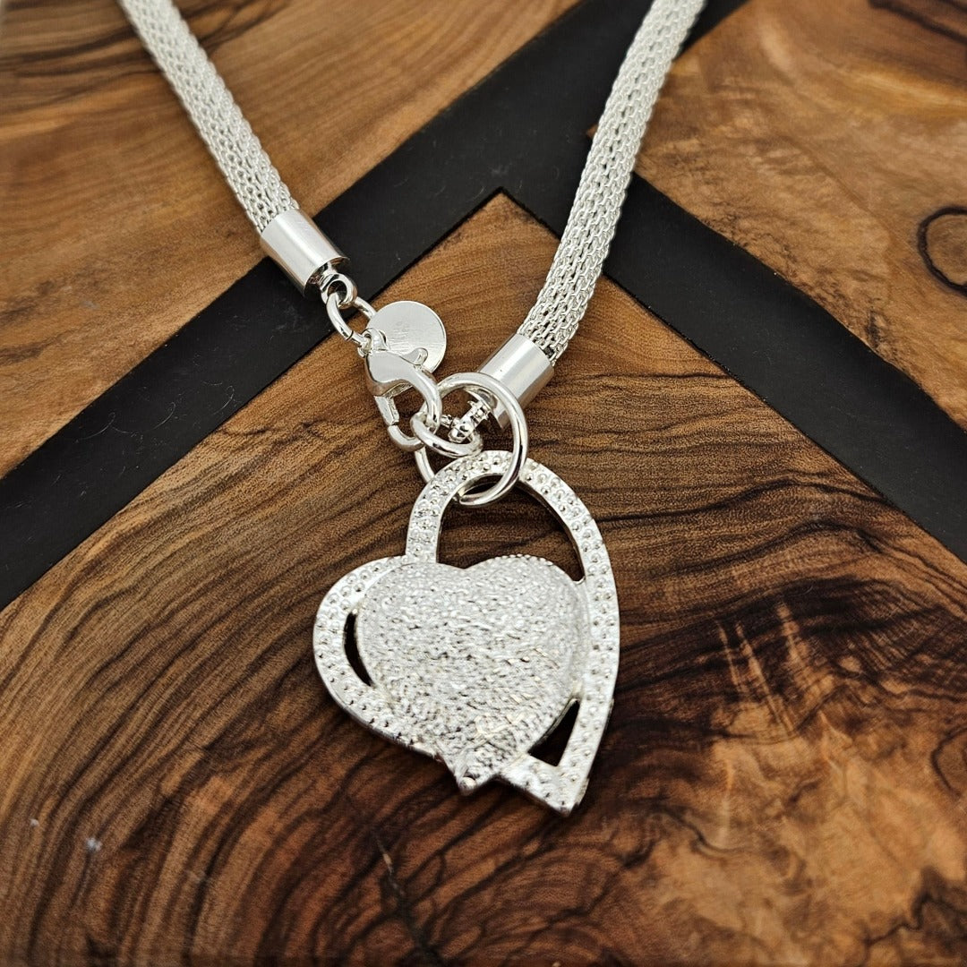 925 Sterling Silver Solid Double Heart Necklace from Boujee Ice