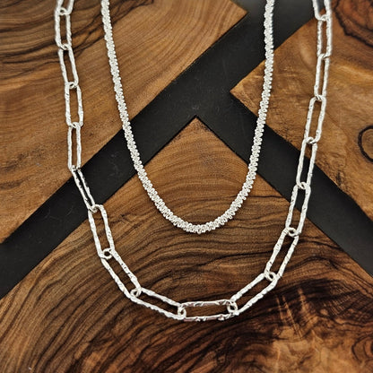 925 Sterling Silver Shining Double Layer Link chain Necklace from Boujee Ice