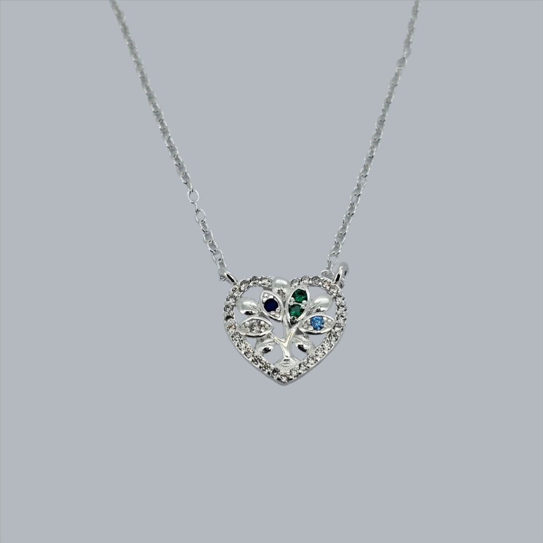 925 Sterling Silver Crystal Heart Family Tree Pendant Necklace from Boujee Ice