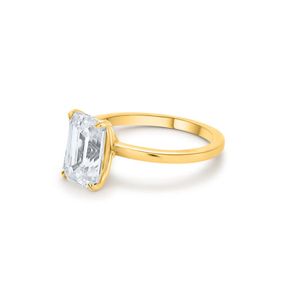 Beautiful 10K Solid Gold 3 Carat Emerald Cut Diamond Solitaire Boujee Ice Ring with Halo