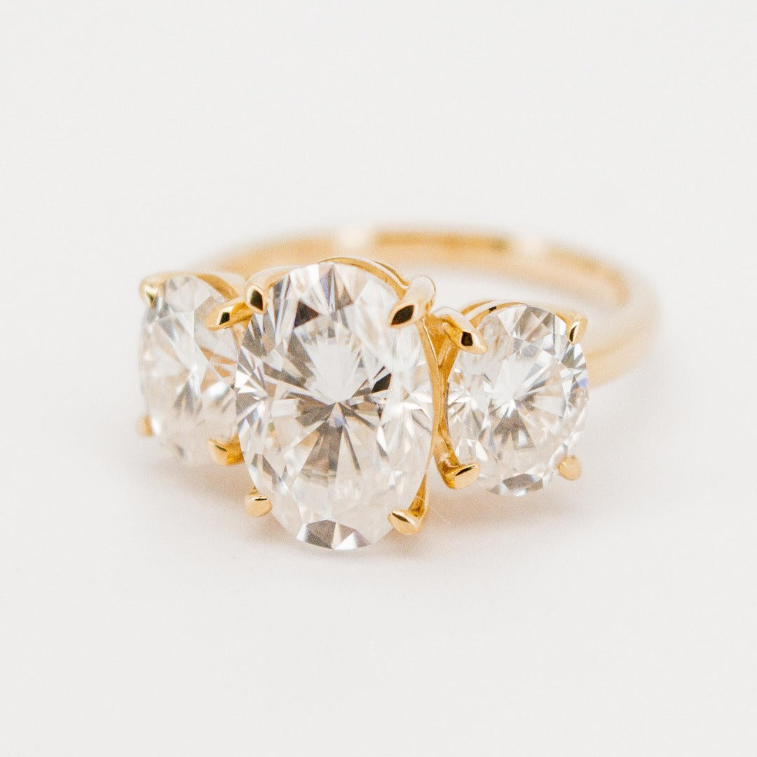 5.5 Carat Solid Gold 3 Stone Oval Cut Diamond Luxury Ring from Boujee Ice