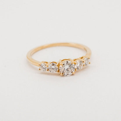 Dainty 5 Stone Brilliant Round Cut Diamond Solid Gold Ring by Boujee Ice