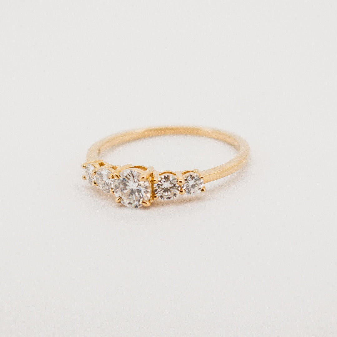 Dainty 5 Stone Brilliant Round Cut Diamond Solid Gold Ring by Boujee Ice
