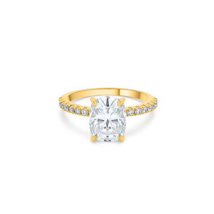 Video of Beautiful 14 Karat Solid Gold Cushion Cut Diamond Ring with Pave Band from Boujee Ice