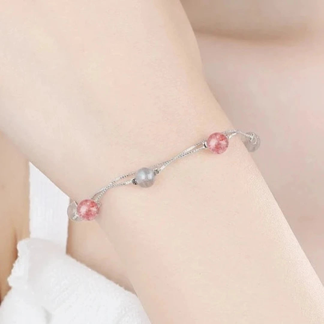 S925 Sterling Silver Moonstone & Pink Crystal Bracelet from Boujee Ice