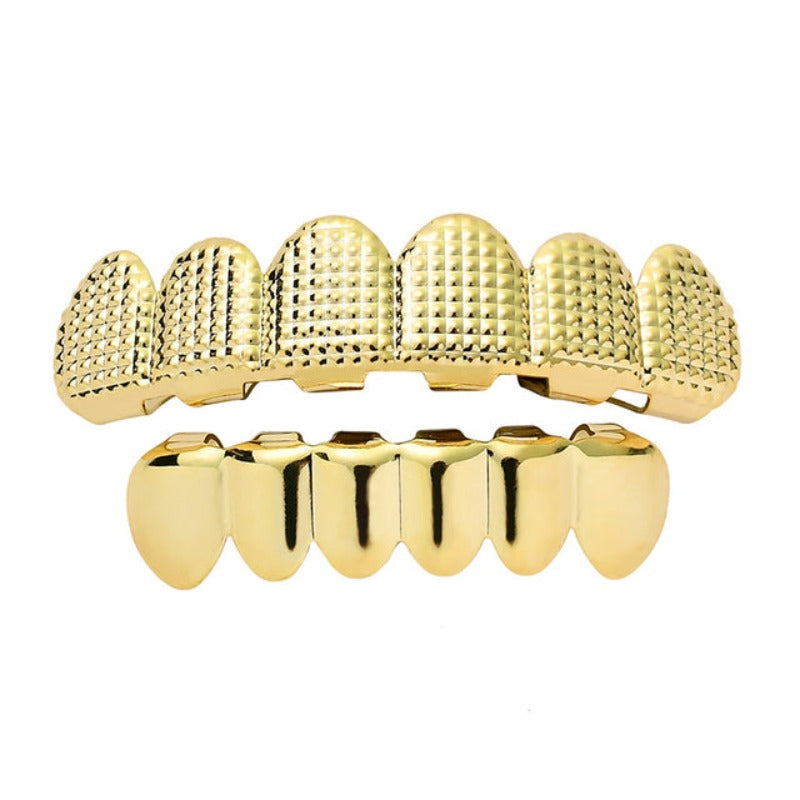 Hip Hop Rock Rapper Teeth Top patterned & Bottom plain Gold Grillz  with instructions from Boujee Ice