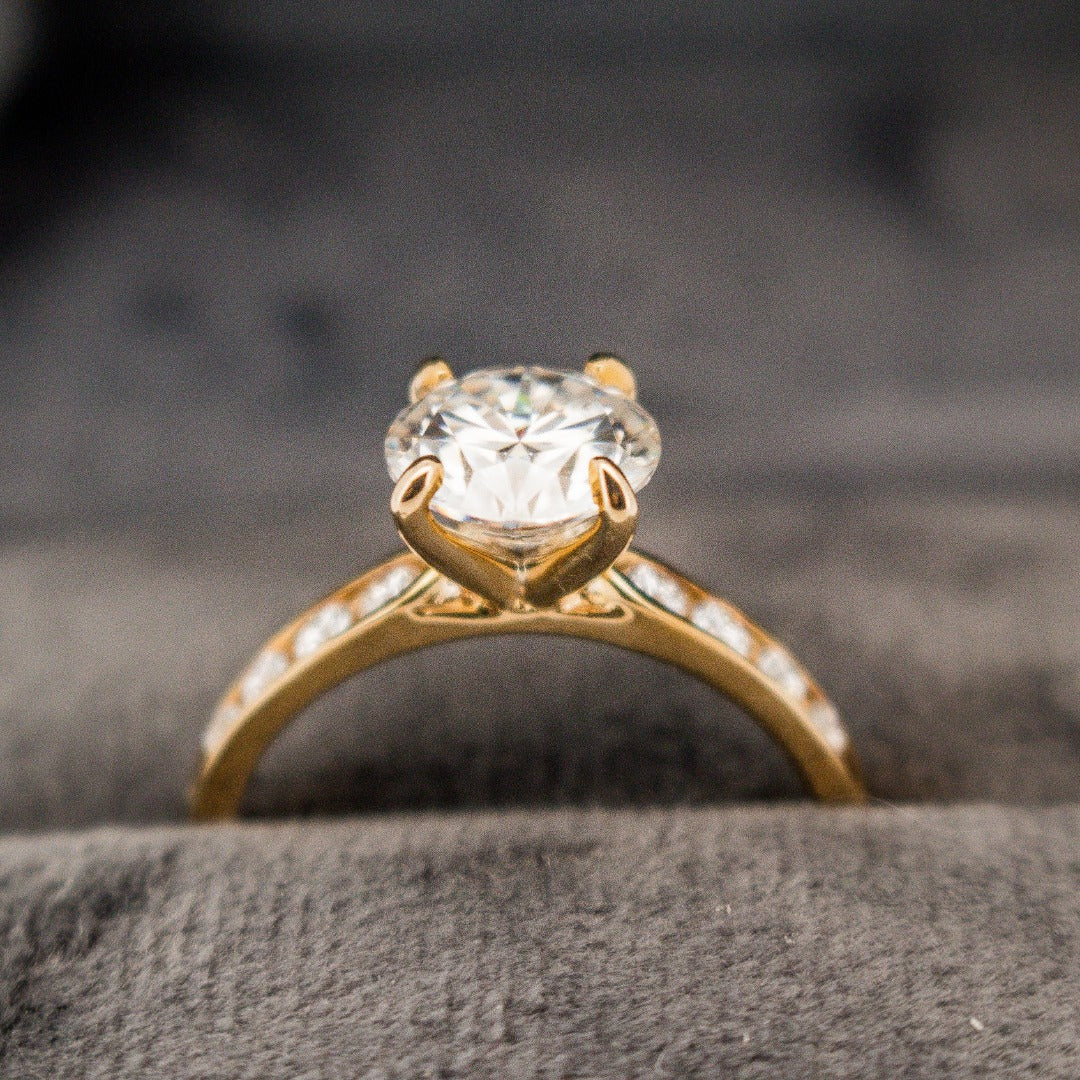 Luxury Beautiful 10 Karat Solid Gold Brilliant Cut Diamond Solitaire with Bezel Set Diamond Band from Boujee Ice