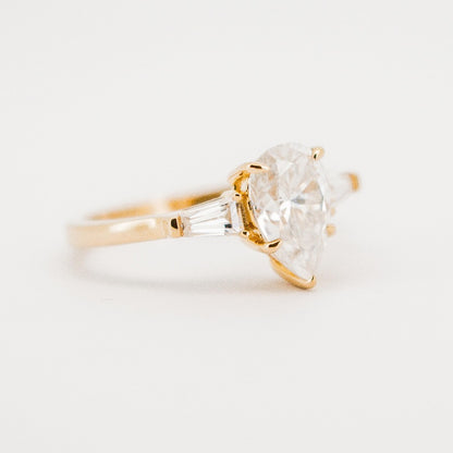 Pear Cut Diamond Centre Stone with Shoulder Stones Ring in Solid Gold by Boujee Ice
