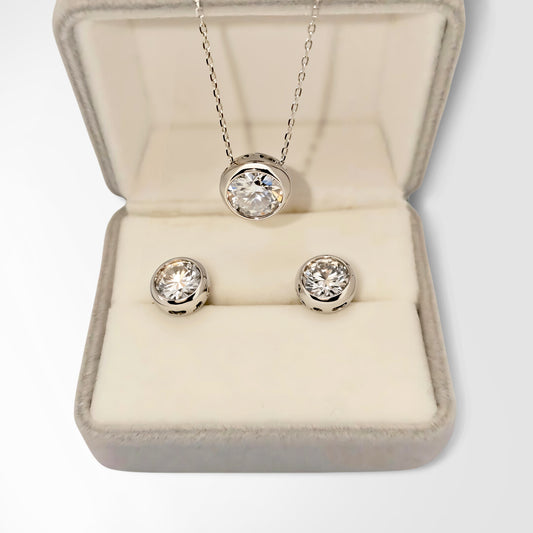 Beautiful Diamond Bezel Set Earrings and Necklace from Boujee Ice