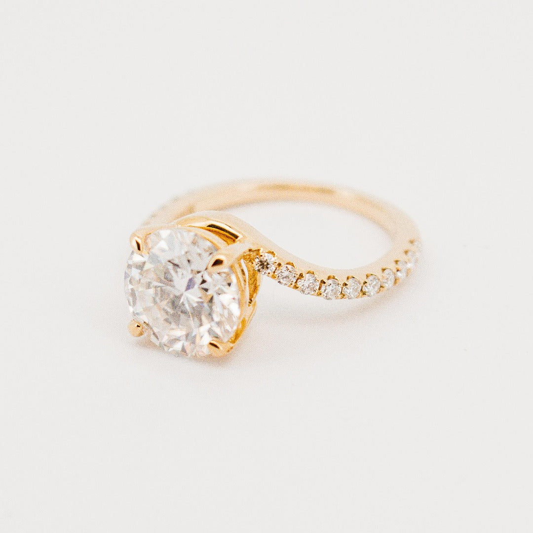 Round Cut Diamond Centre Stone with Off-Centred Pave Band from Boujee Ice