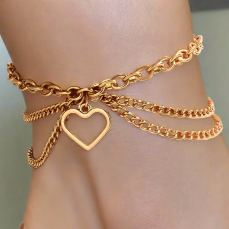 Triple Chain Charm Anklets