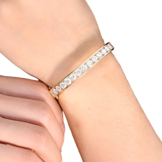 Beautiful Lavish Solid Gold Round Cut Bezel Set Diamond Bracelet Bangle from Boujee Ice