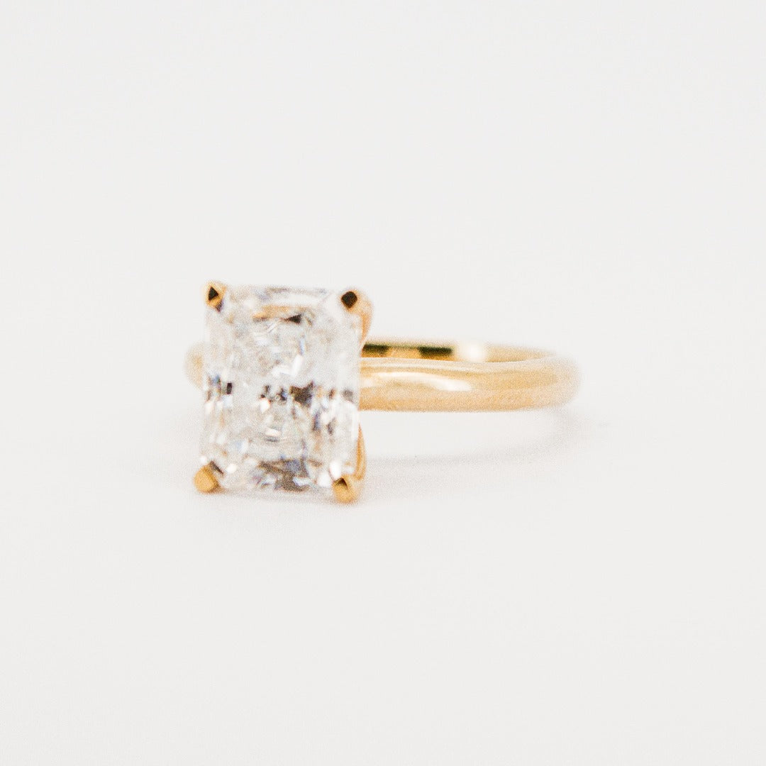 Stunning Radiant Cut 4 Carat Solitaire Diamond Classic Solid Gold Band Engagement Ring by Boujee Ice