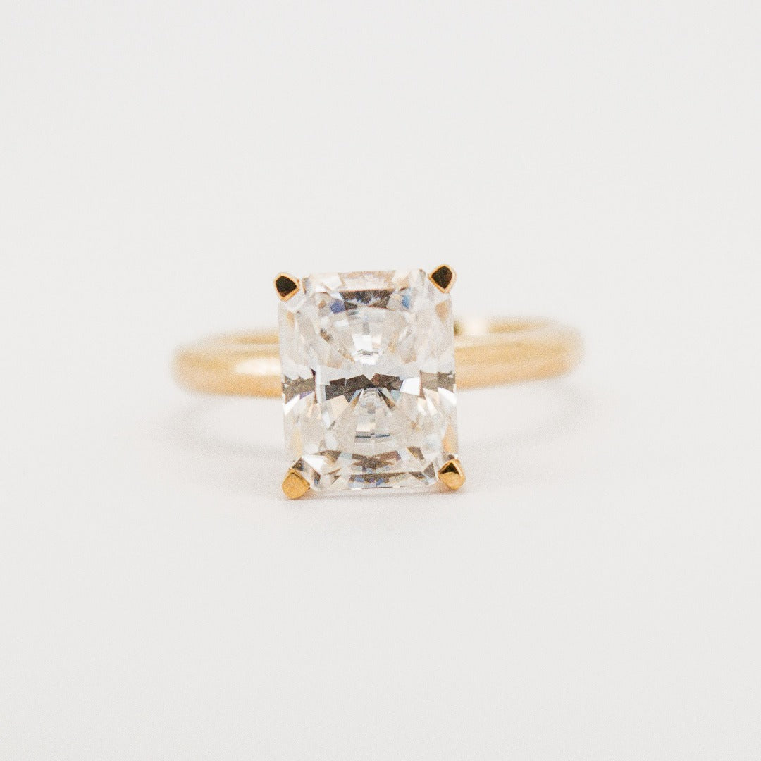 Stunning Radiant Cut 4 Carat Solitaire Diamond Classic Solid Gold Band Engagement Ring by Boujee Ice