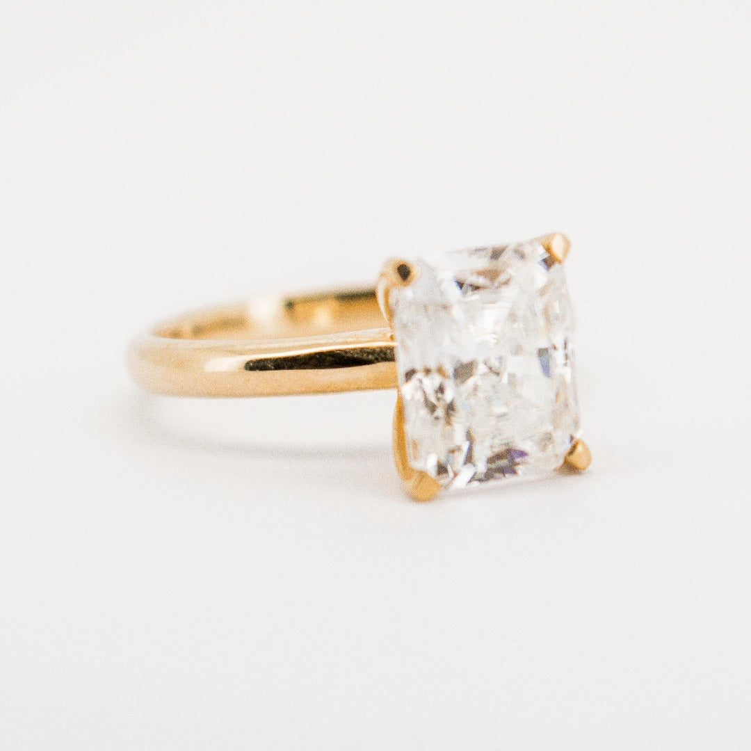 Stunning Radiant Cut 4 Carat Solitaire Diamond Classic Solid Gold Band Engagement Ring by Boujee Ice