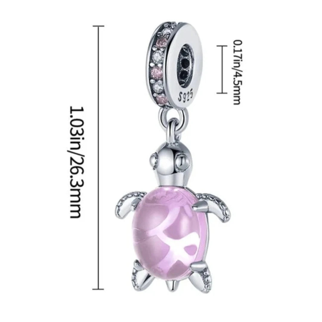 Sterling Silver Turtle Glass Charm in Blue or Pink for Charm Bracelets at Boujee Ice