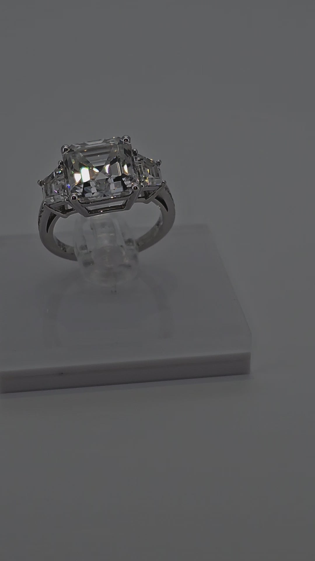 Video of Bespoke Statement piece. 5 Carat Asscher Cut Diamond Ring in Solid 10 Karat Gold by Boujee Ice