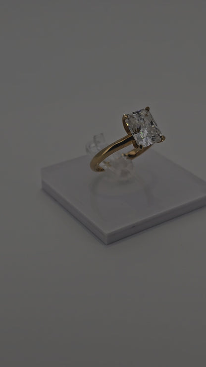 Video of Stunning Radiant Cut 4 Carat Solitaire Diamond Classic Solid Gold Band Engagement Ring by Boujee Ice