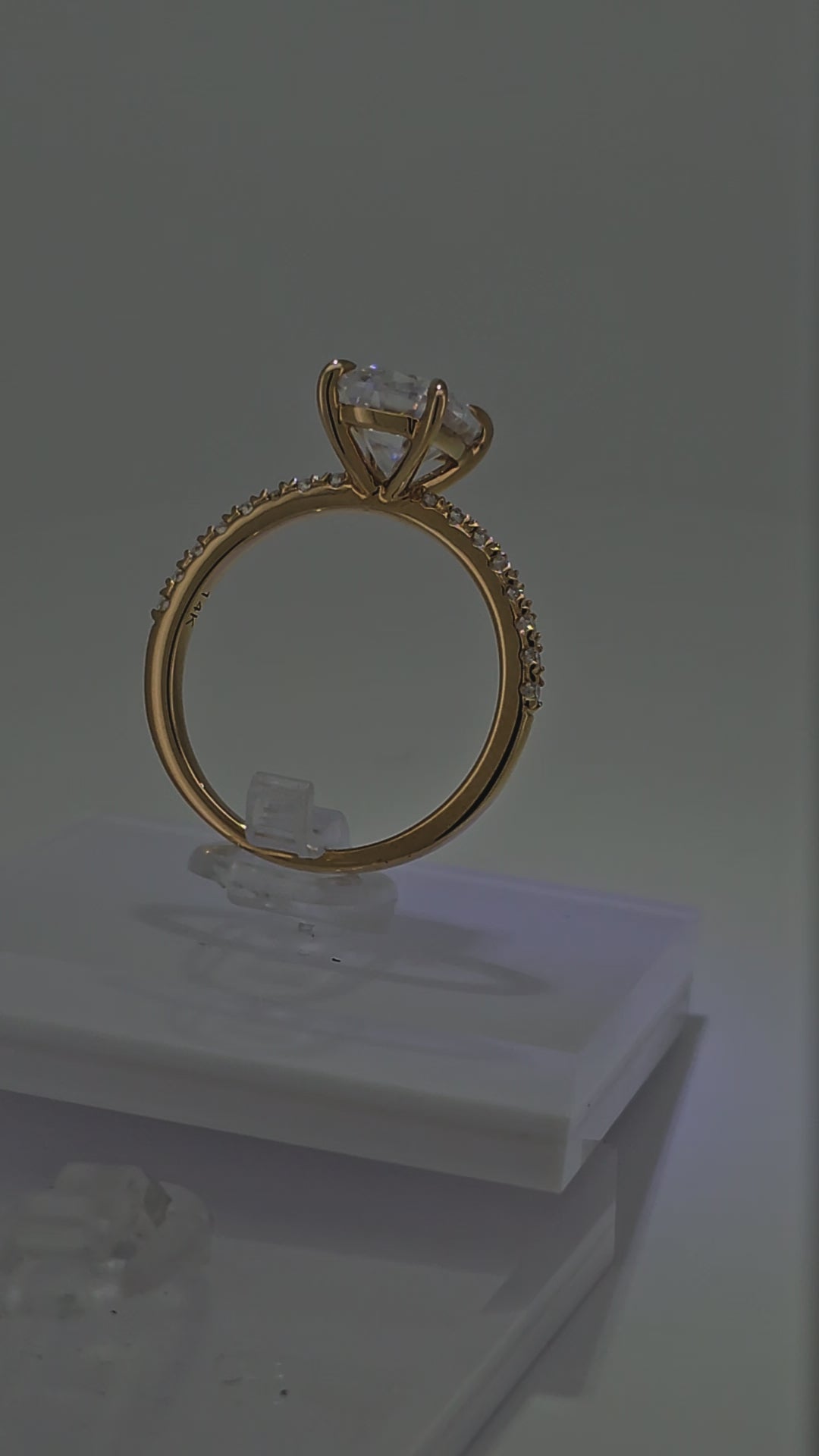 Video of Beautiful 14 Karat Solid Gold Cushion Cut Diamond Ring with Pave Band from Boujee Ice